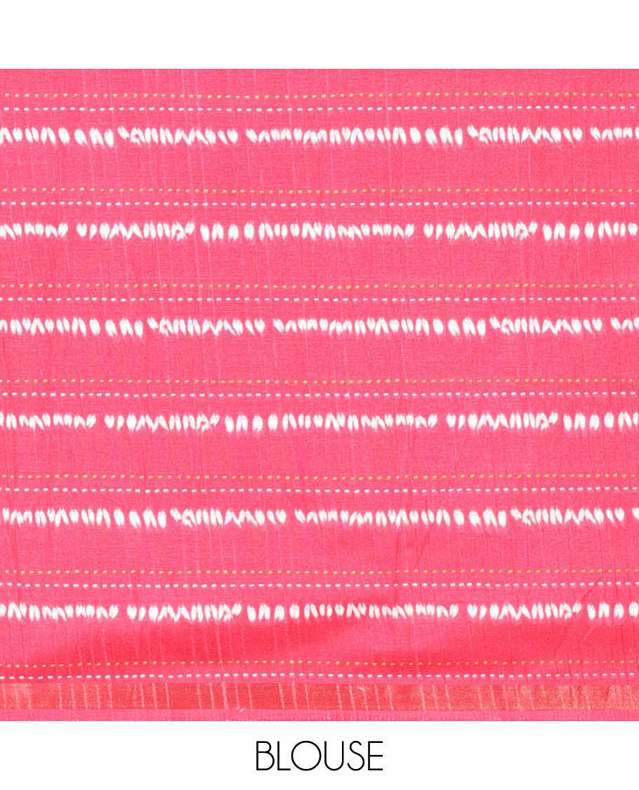 Yellow Dola Tussar Saree Decked with Shibori-Style Leaf Motifs Printed All Over Its Body, Subtly Made Zari Piping Border of Kanta Work, Complemented by Contrast Pallu of Shibori-Style Leaf Print, and Paired with Contrast Blouse