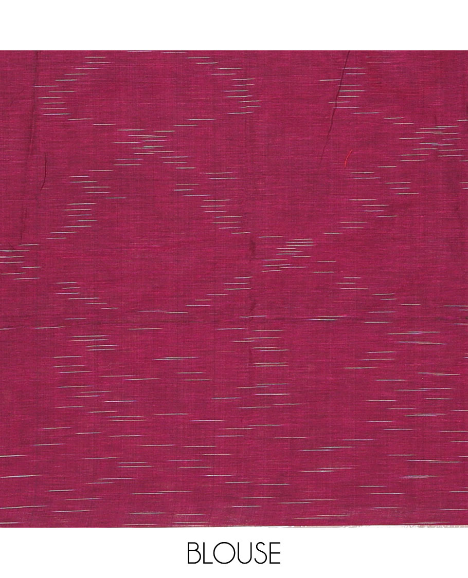 Borderless Purple Khadi Mul Cotton Saree Decked with Jharna-Style Waterdrop Motifs, Featuring a Gleaming Zari-Woven Pallu, Paired with a Matching Blouse Replicating the Body Motifs