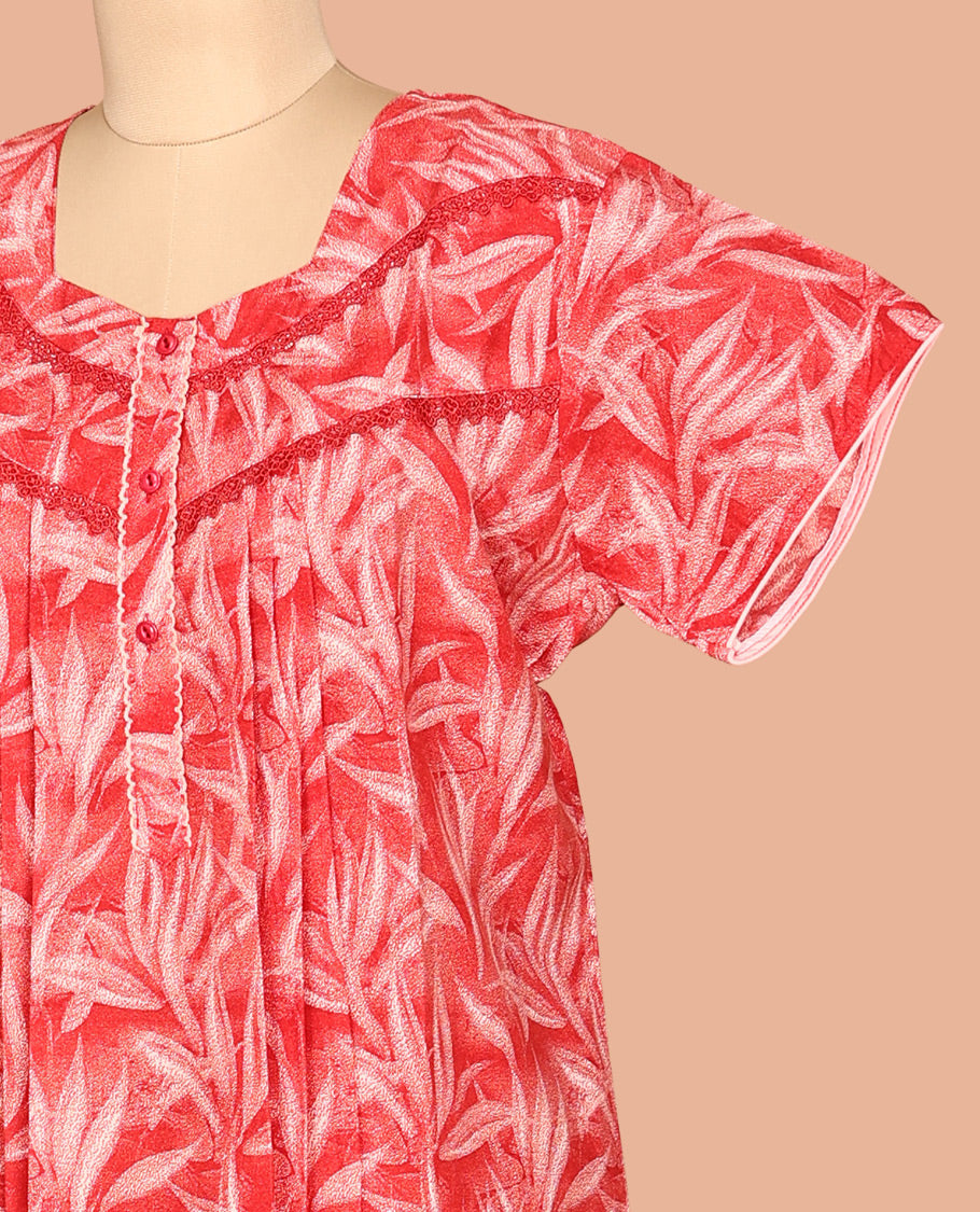 Red Cotton-Blended Nighty