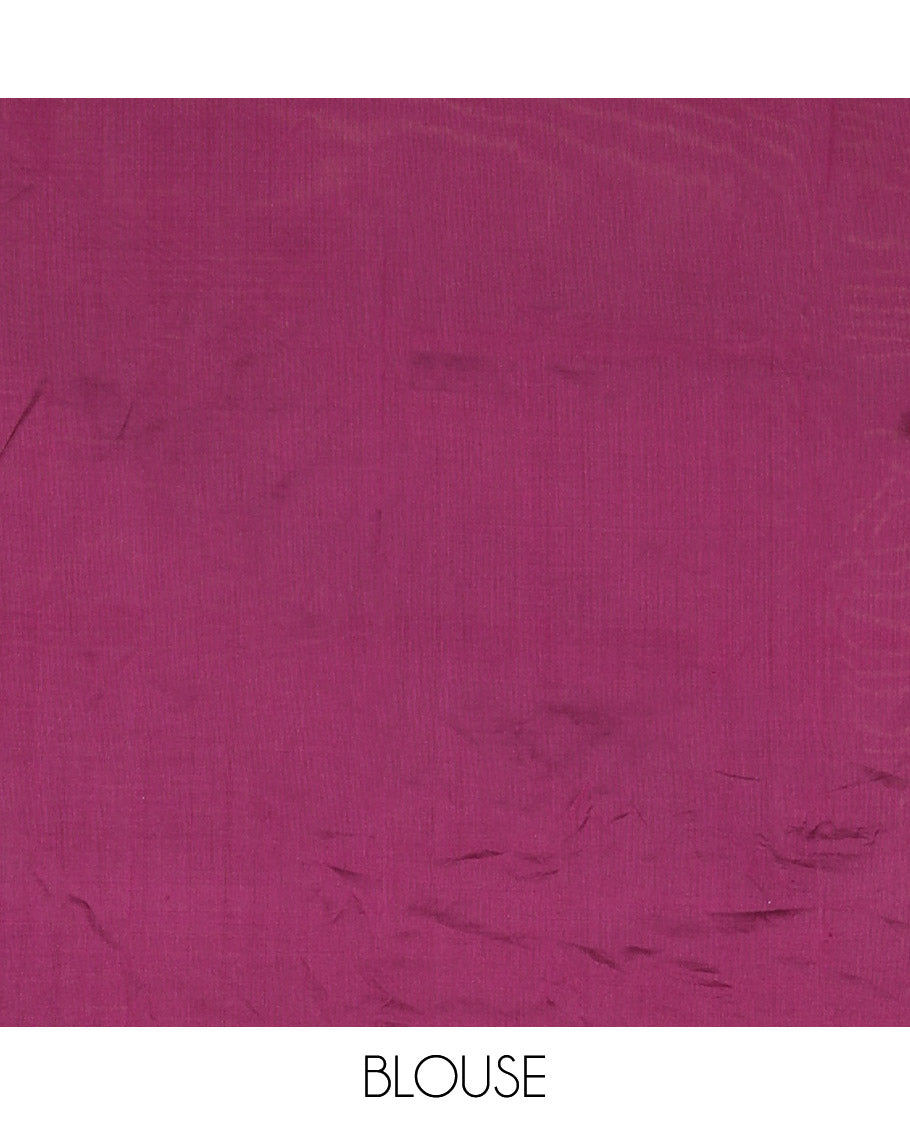 Purple Litchi Saree, Elevated with Half-And-Half and Zari Buttas, Contrast Traditional Zari Border, Grand Pallu, and a Contrast Blouse