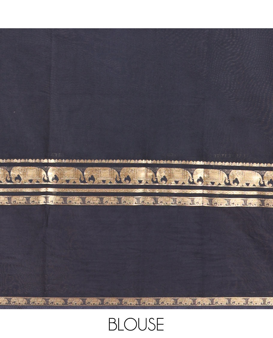 Pink Plain Art Mysore Silk Saree, a Contrast Traditional Zari Border, Zari Striped Pallu, and a Contrast Blouse