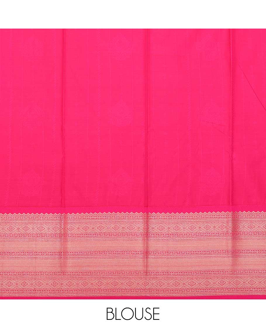 Mustard striped floral design art silk pavadai material with contrast traditional zari design border & zari design blouse