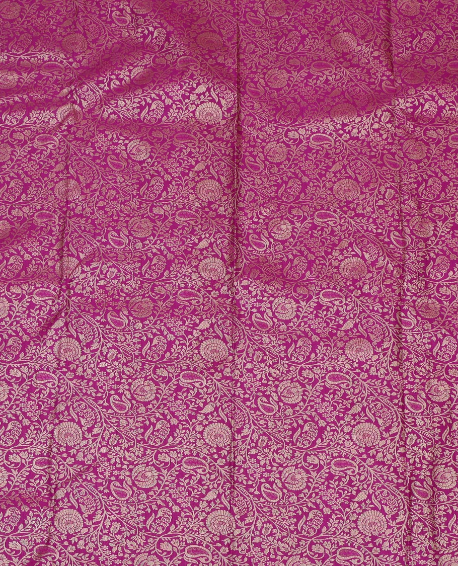Purple Jacquard Art Silk Pavadai Material, Mesmerized with Contrast Traditional Border, Contrast Blouse