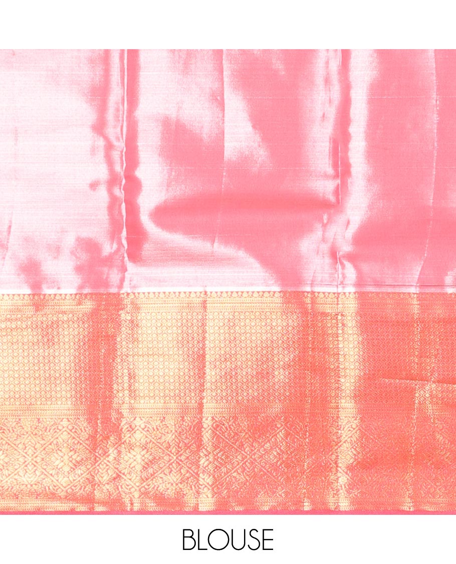 Green floral jacquard budget silk saree with contrast intricate zari design & floral checked zari design pallu