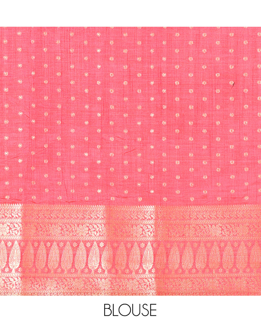 Cream-Red Semi-Tussar Saree Features 1000 Buttas, a Contrast Traditional Border, and Contrast Blouse