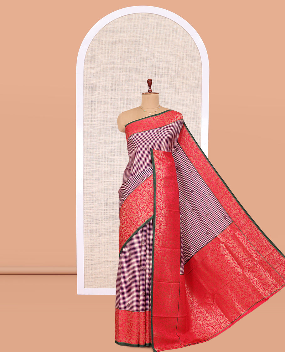 Lavender Micro Checks Fancy Mysore Silk Saree