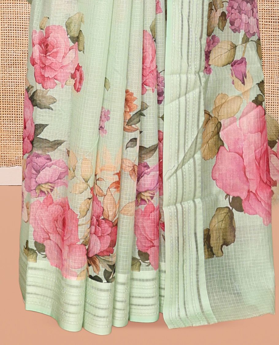 Sea Green Floral Print Kota Saree