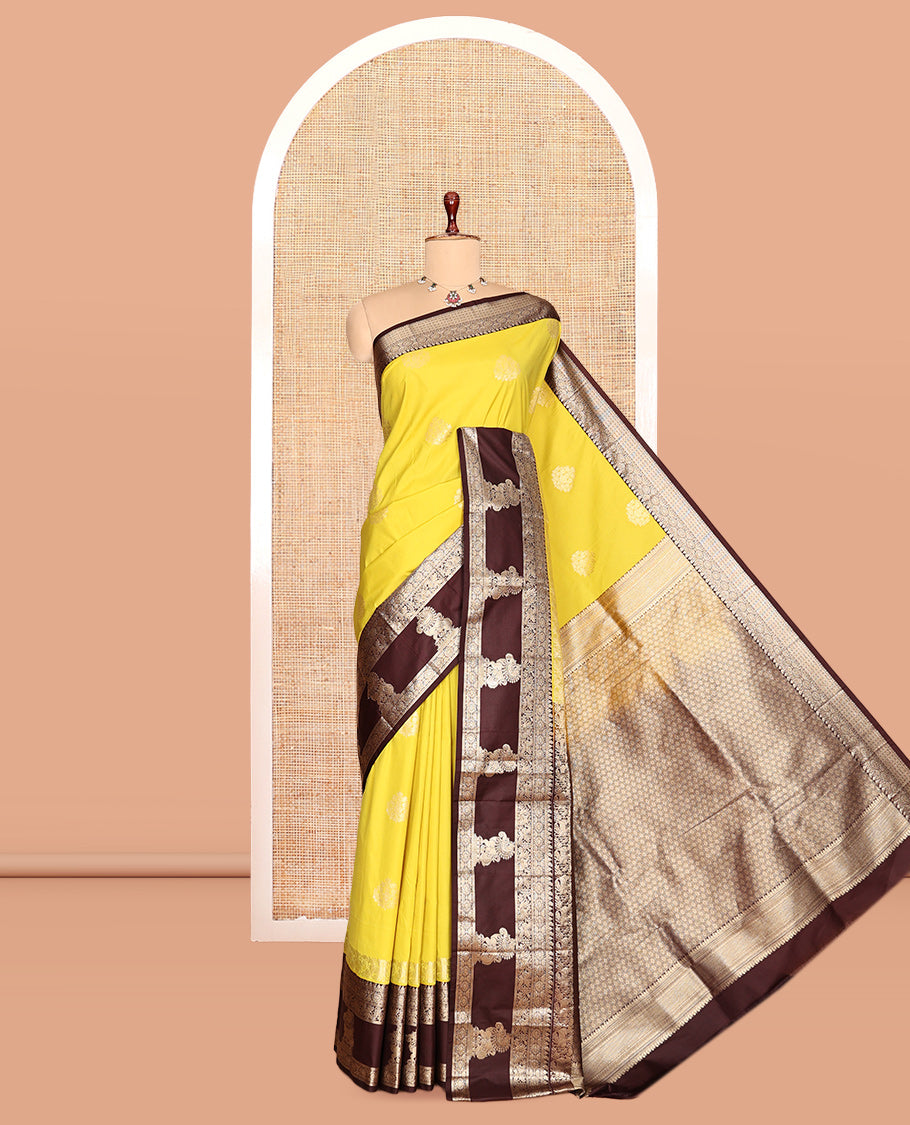 Lemon Yellow Zari Buttas Budget Silk Saree