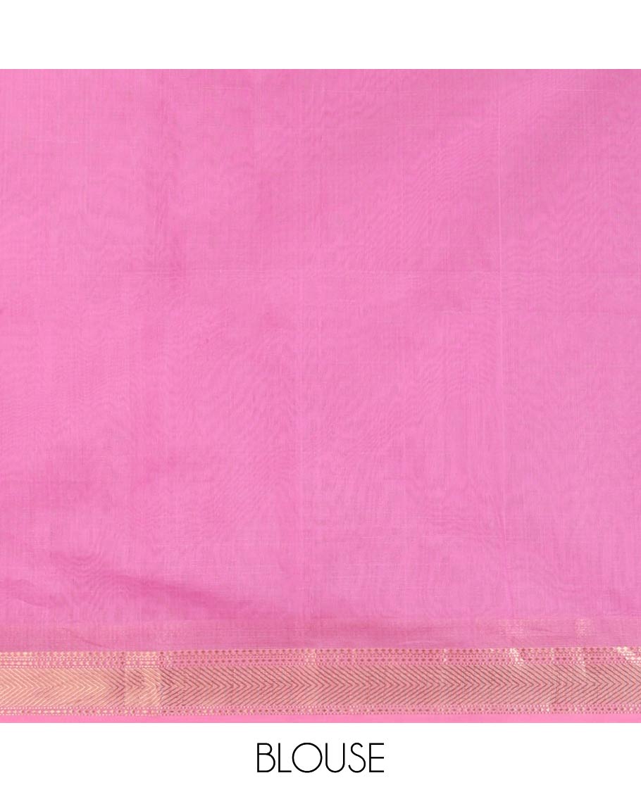Light pink round motifs maheshwari cotton saree with self zari border & round motifs, striped pallu