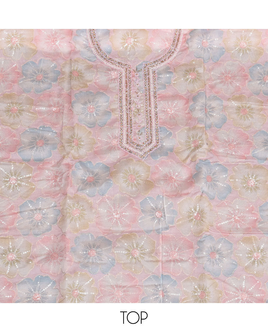 Pink Organza Material Chudidar Set