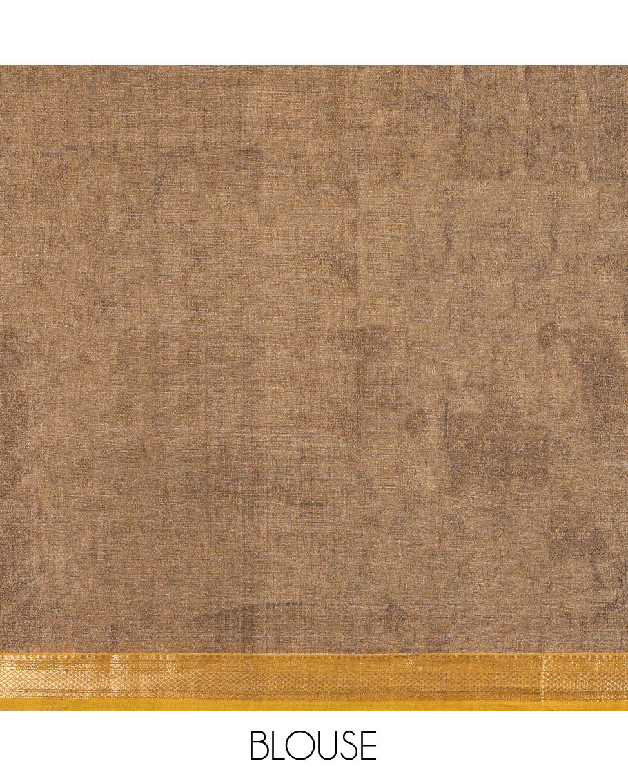 Brown Plain Maheshwari Cotton Saree, a Contrast Traditional Zari Border, Zari Striped Pallu, and a Matching Blouse