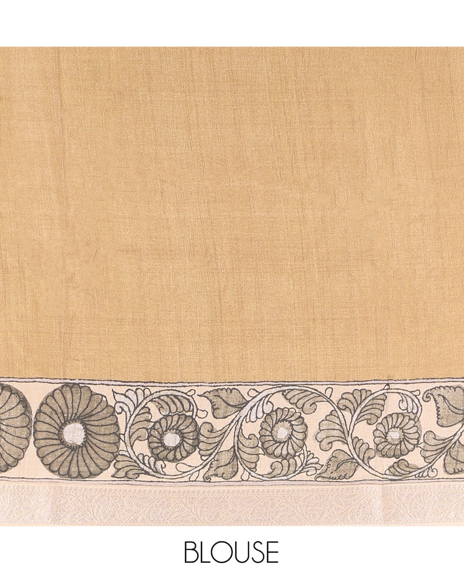 Blue Kalamkari Printed Fancy Tussar Saree