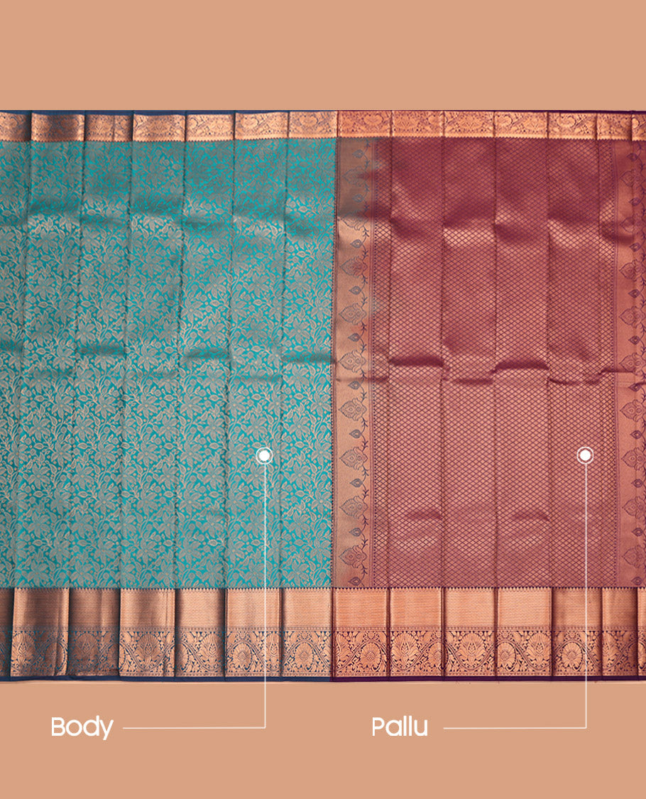 Blue Budget Silk Saree, Embellished with Jacquard, a Contrast Traditional Zari Border, Jaal Pallu, and a Contrast Blouse