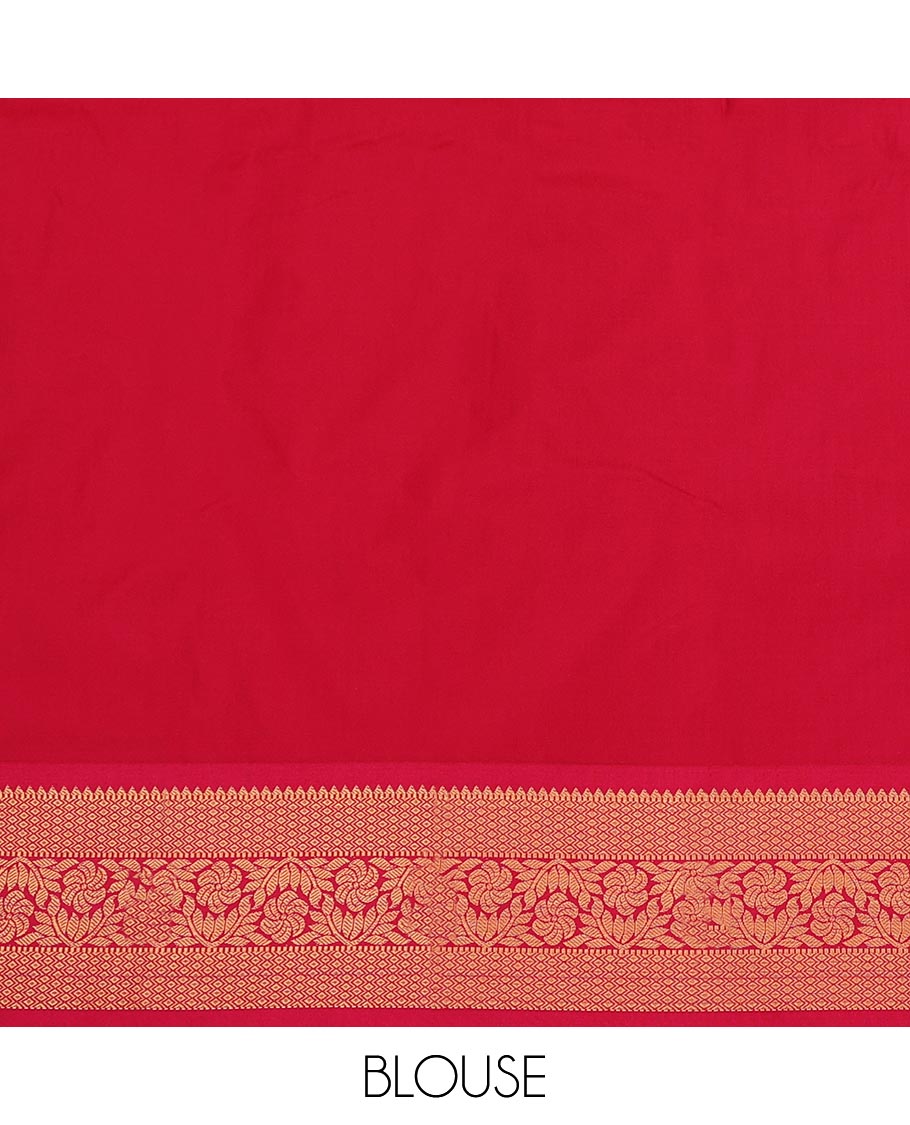 Persian Green Art Silk Pavadai Material Set Featuring Zari Buttas Skirt, Complemented by a Contrast Traditional Zari Design Border, and Paired with a Contrast Blouse