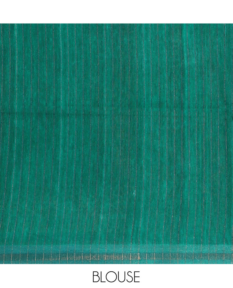 Rani Pink Plain Tussar Silk Saree Colorfully Printed with Hand-Brush Painting-Style Floral Motifs, Pallu Beautified with Floral Print, and Paired with a Contrast Blouse