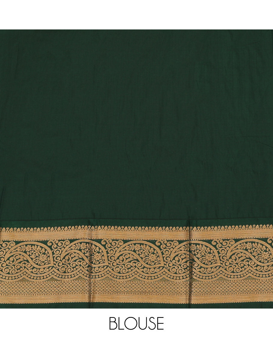 Pink Art Silk Pavadai Material Set, Beautified with Zari Butta Enclosed Checks All Over the Skirt, Complemented by a Contrast Paisley Zari Border, and Paired with a Contrast Blouse