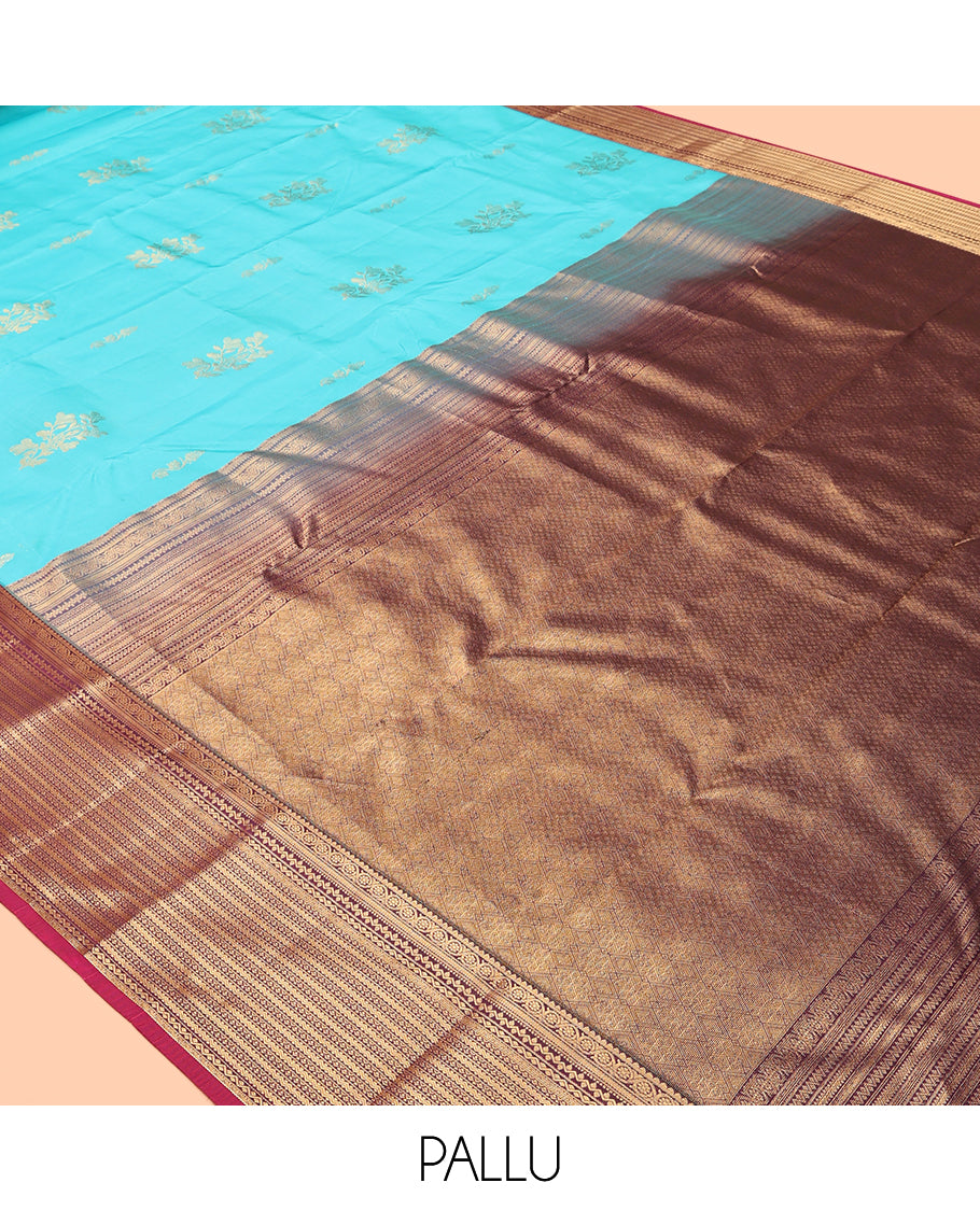 Blue Vasundhara Lite Silk Mix Saree, Accentuated with Zari Buttas, a Contrast Border of Rekku, Kodi Visiry, and Rettai Neli Designs, Intricate Pallu, and a Contrast Blouse