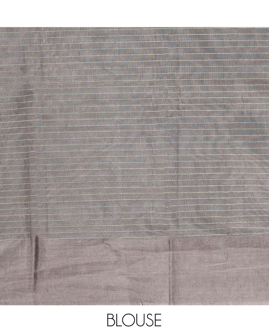 Black Silk Cotton Saree, Bedecked with Stripes and Checks, Complemented by a Contrast Temple Border, Intricately Designed Pallu, and a Contrast Blouse