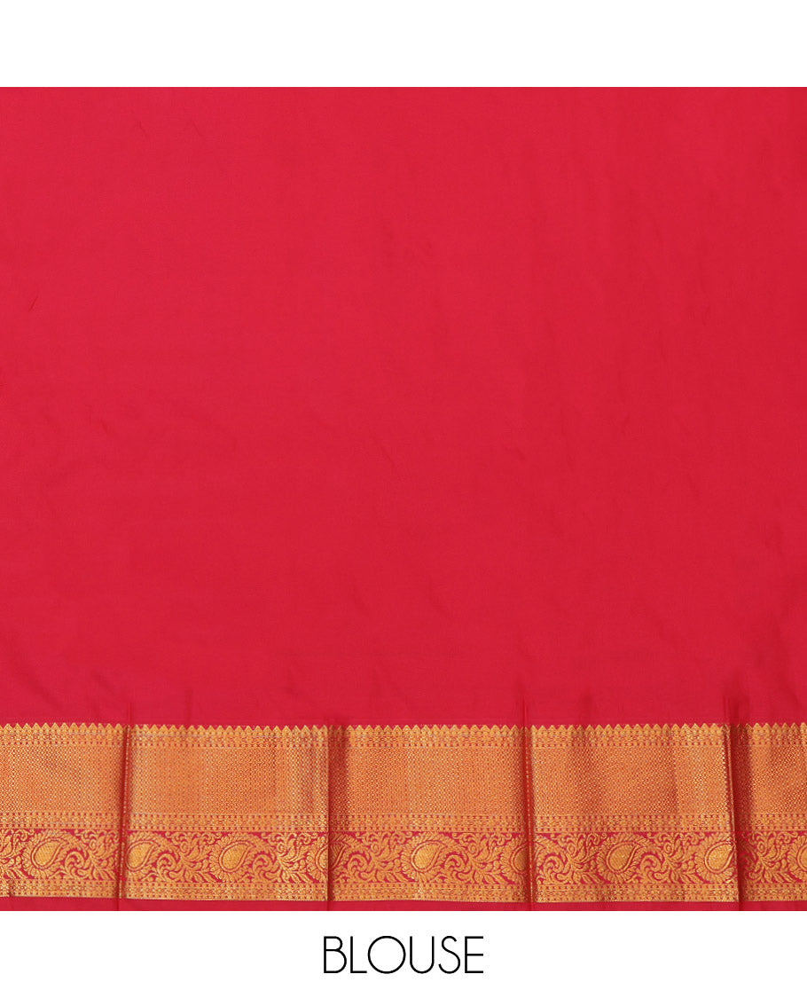 Sandal Budget Silk Saree, Featuring Zari Buttas, Complemented by a Contrast Traditional Zari Border, Grand Jaal Pallu, and Contrast Blouse