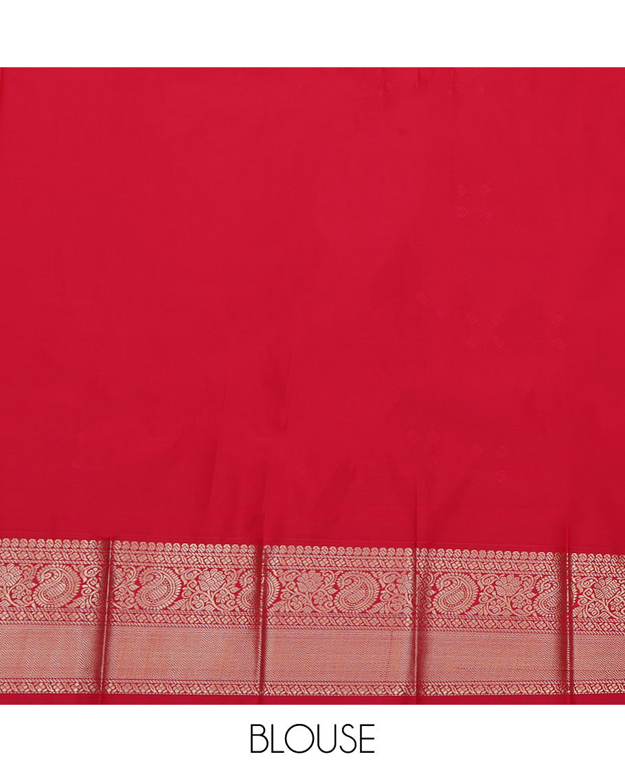 Yellow Budget Silk Saree, Sparsely Sparkled with Buttas All Over Its Body, Complemented by a Contrast Traditional Zari Border of Paisley Designs, Pallu of Rudraksham Butta Enclosed Jaal, and Paired with a Contrast Blouse