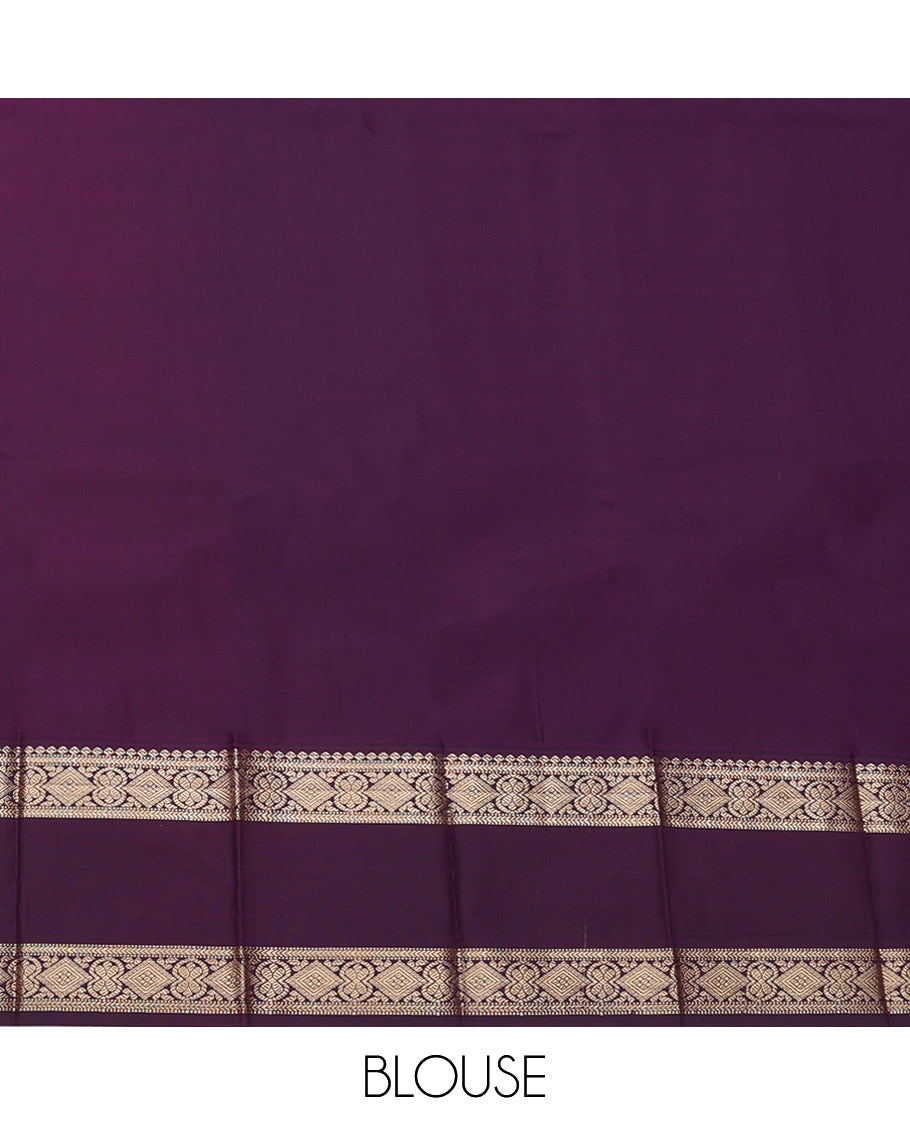 Red Budget Silk Saree, Detailed with Zari Butta Enclosed Checks, Complemented by a Contrast Traditional Zari Rettai Pettu Border, Grand Pallu, and a Contrast Blouse