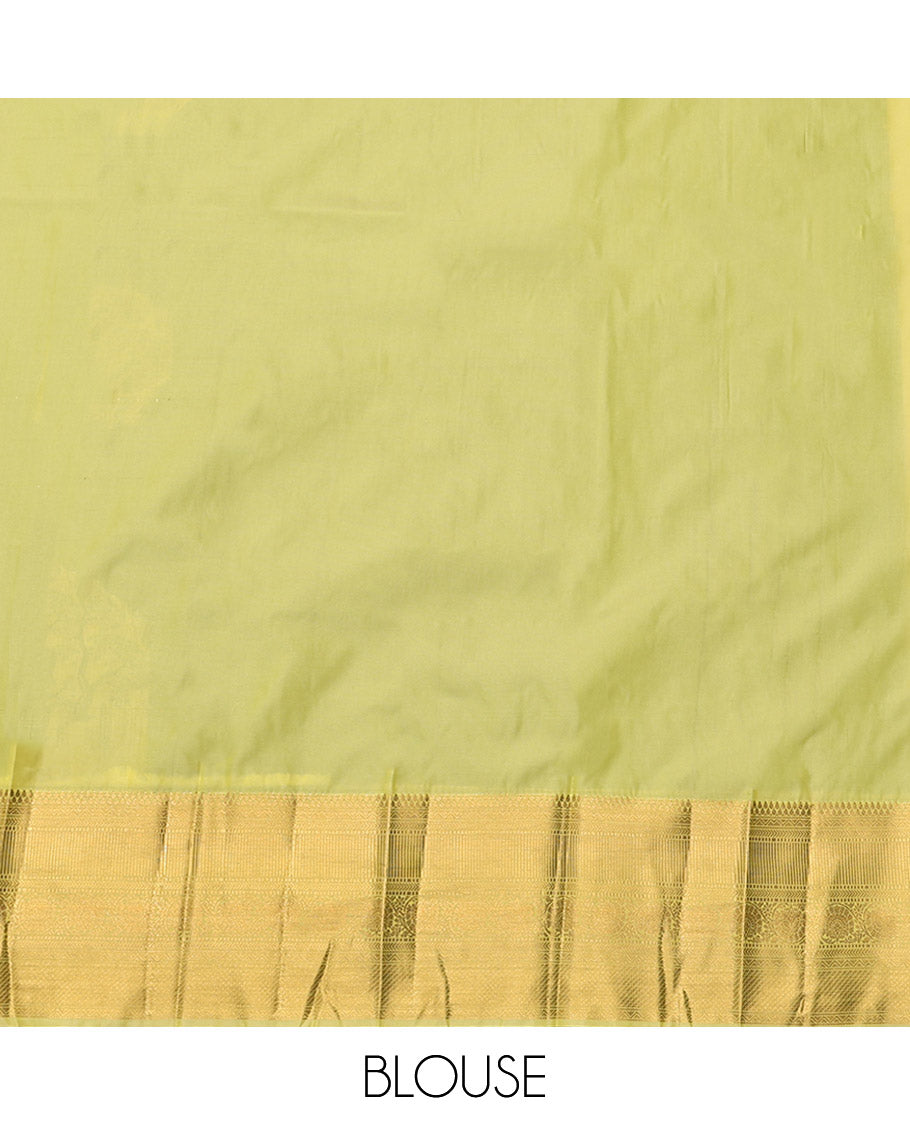 Purple Budget Silk Saree, Elevated with Tree Zari Buttas, Complemented by a Contrast Traditional Zari Border, Sparsely Threaded Pallu, and a Contrast Blouse