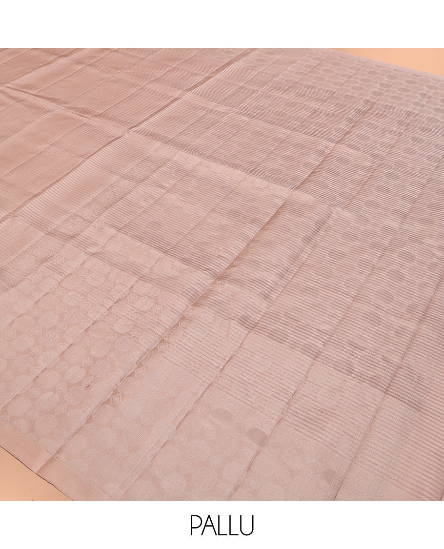 Beige Mayuri Soft Silk Saree, Subtly Sparkled With Stripes On Its Body, Sparsely Woven Border, Intricate Pallu and Paired with a Matching Blouse