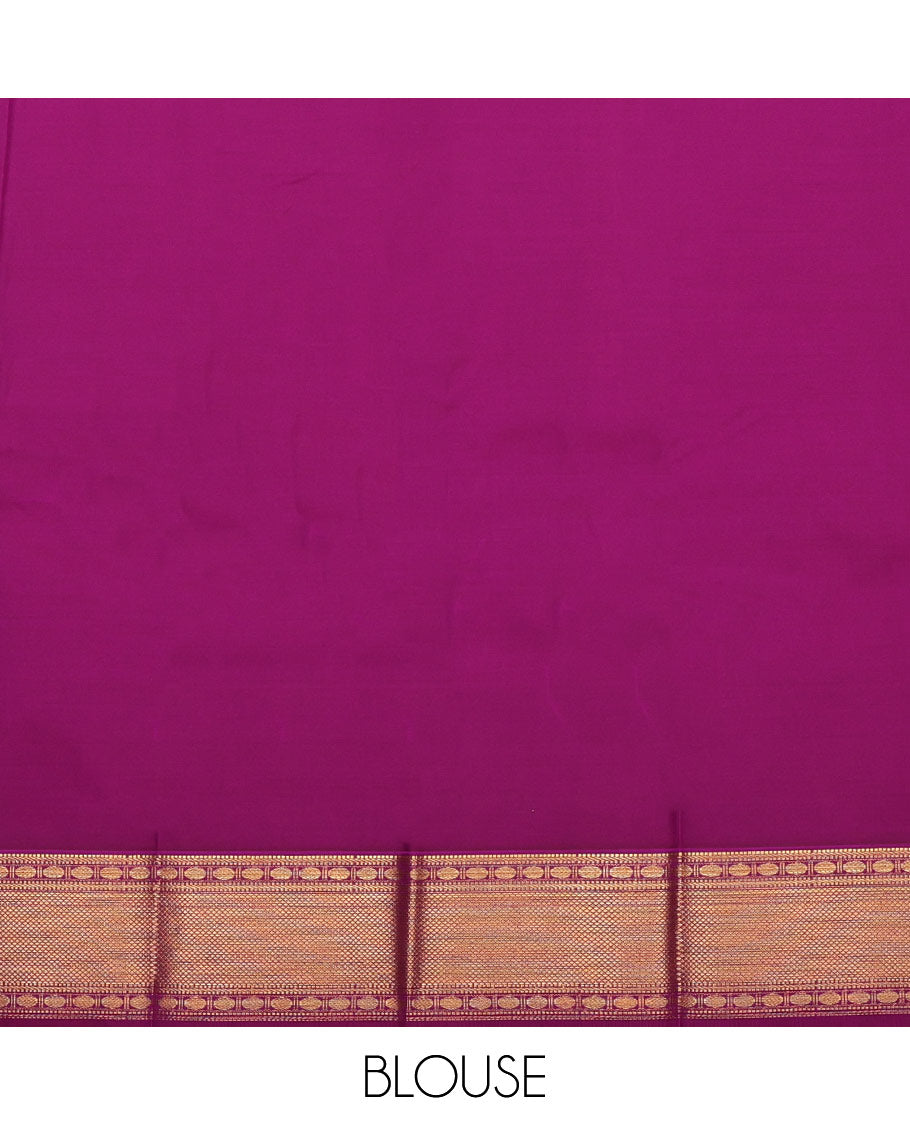 Green Budget Silk Saree, Adorned with Zari Buttas All Over Its Body, Complemented by a Contrast Traditional Zari Design Peacock-Rudraksham Border, Grand Checked Pallu, and Paired with a Contrast Blouse