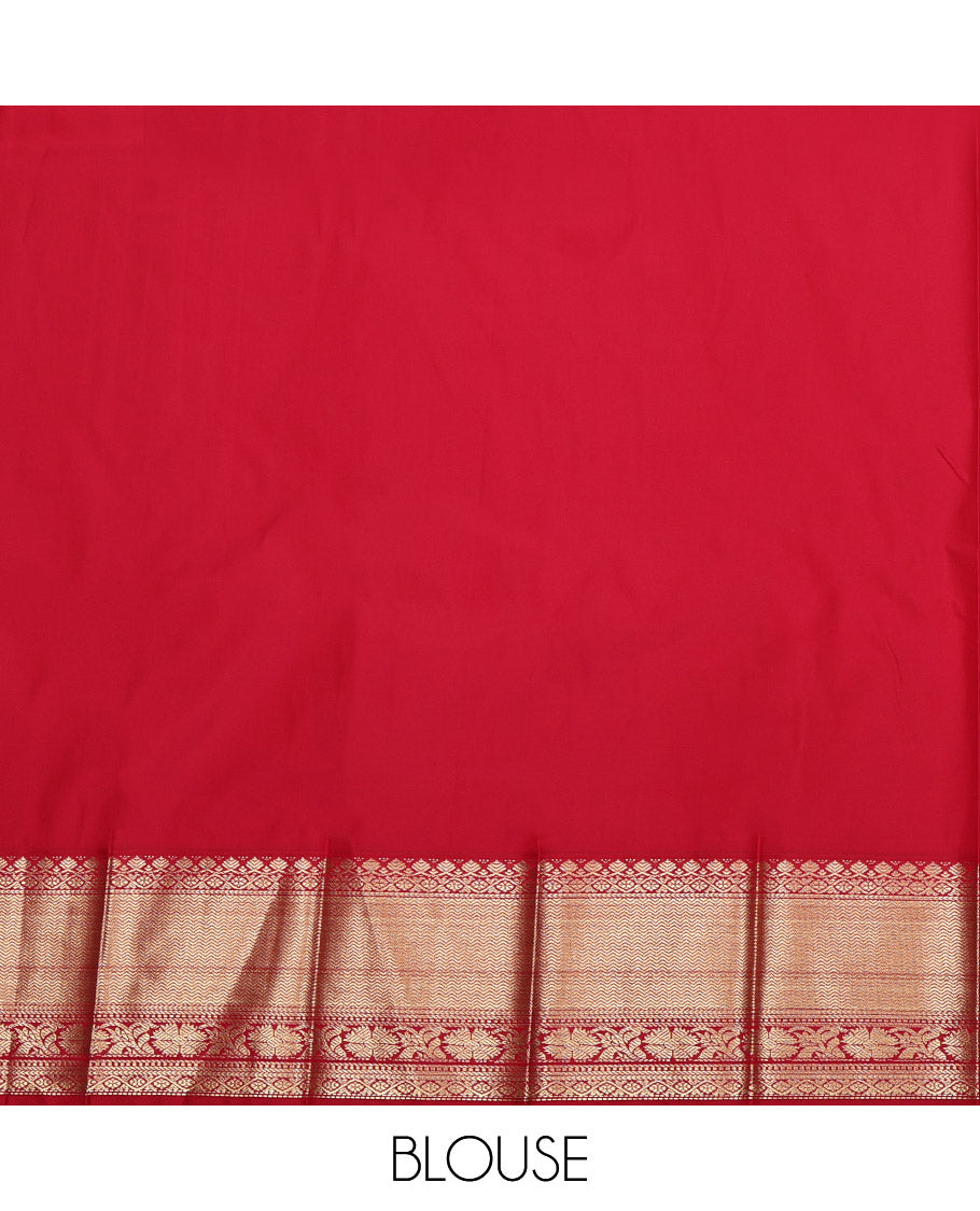 Cream Budget Silk Saree, Enthralled with Zari Buttas All Over Its Body, Complemented by Contrast Traditional Zari Design Border, Grand Pallu, and Paired with a Contrast Blouse