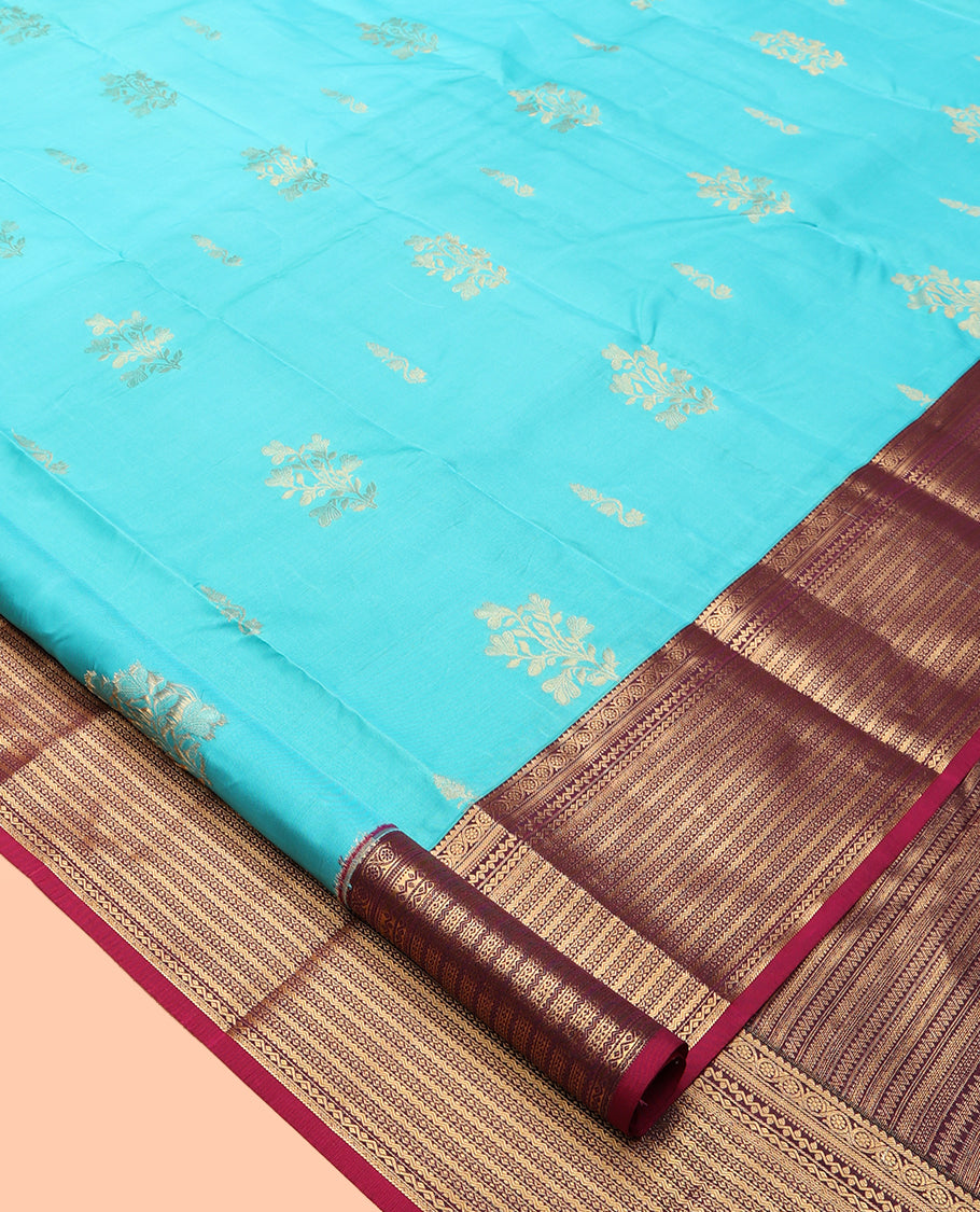 Blue Vasundhara Lite Silk Mix Saree, Accentuated with Zari Buttas, a Contrast Border of Rekku, Kodi Visiry, and Rettai Neli Designs, Intricate Pallu, and a Contrast Blouse