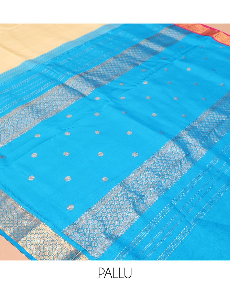 Sandal Plain Nine-Yard Pure Silk Saree