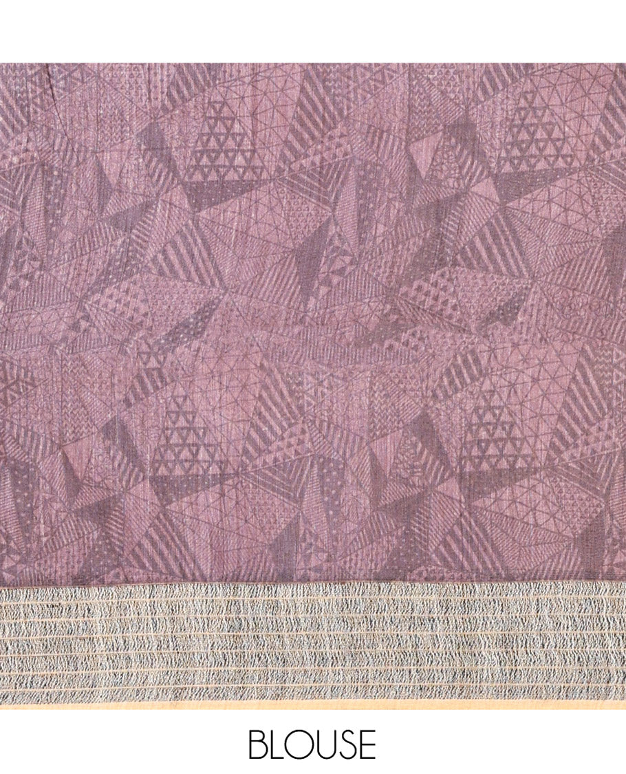 Purple Tussar Silk Saree, Styled with Human Motif and Checks, Contrast Geometric and Human Motif Border, Heathered Pallu, and Matching Blouse