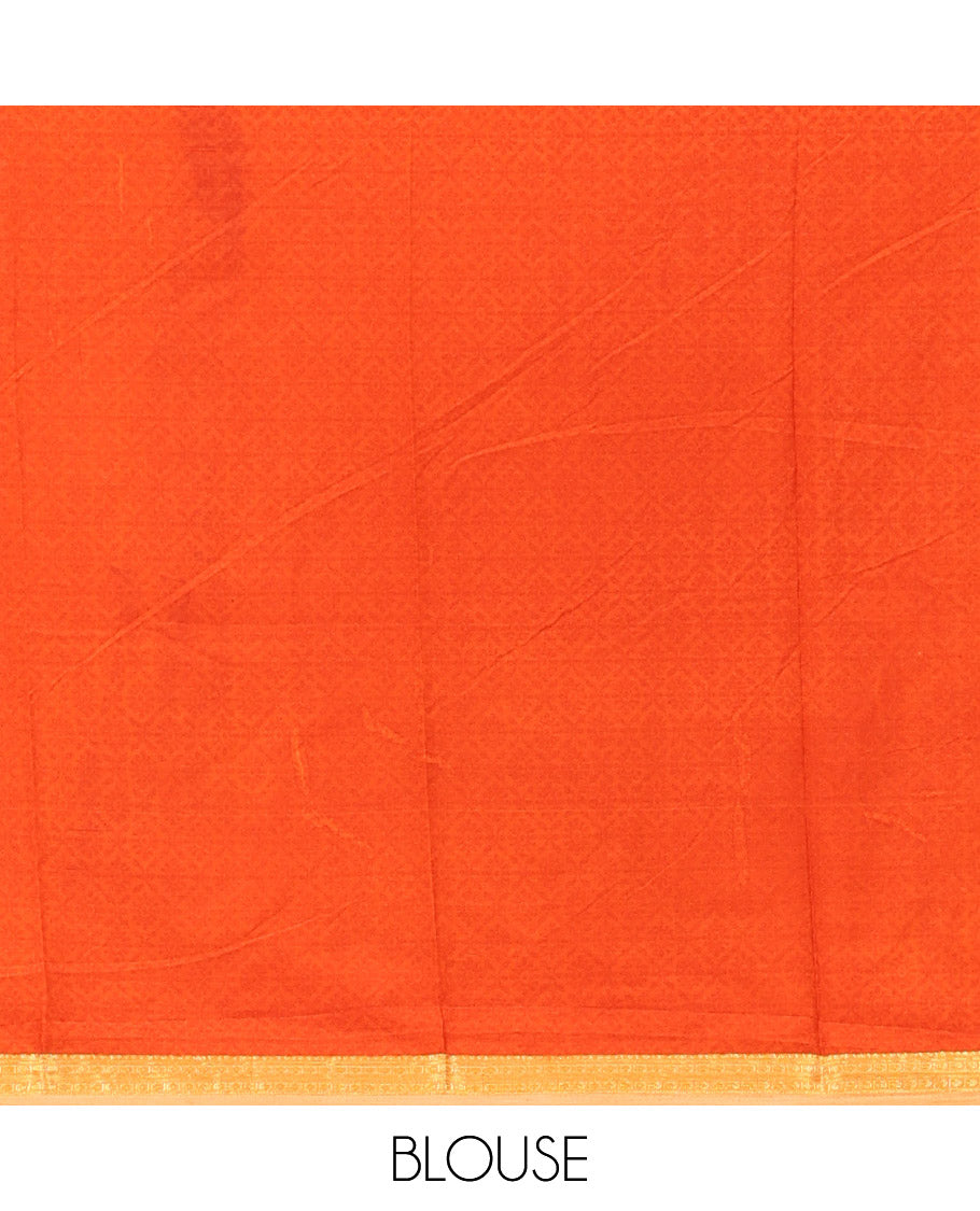 Cream-Base Printed Silk Saree Featuring Floral Vine Print, a Contrast Floral Printed Zari Border, Printed Pallu, and a Contrast Blouse