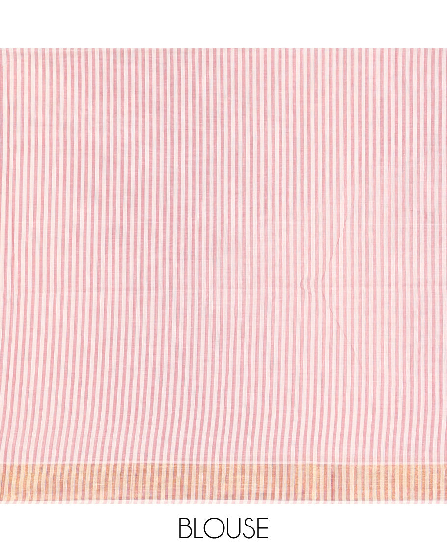 Cream-Pink Jute Cotton Saree