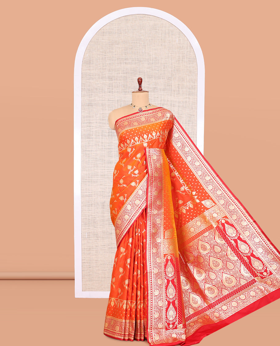 Orange Banaras Nylon Saree