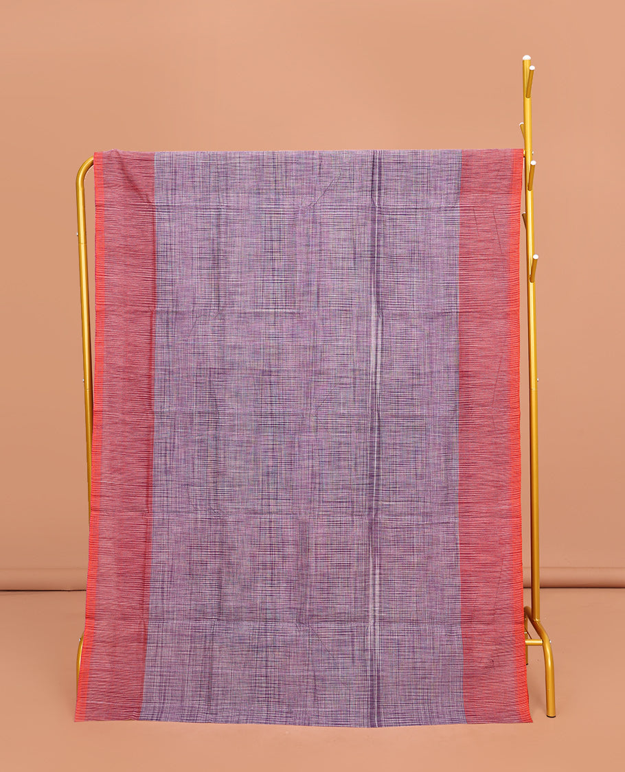 Violet Heathered Textured Mangalgiri Cotton Saree, Complemented by Contrast Border, Striped Pallu, and Paired with a Contrast Blouse