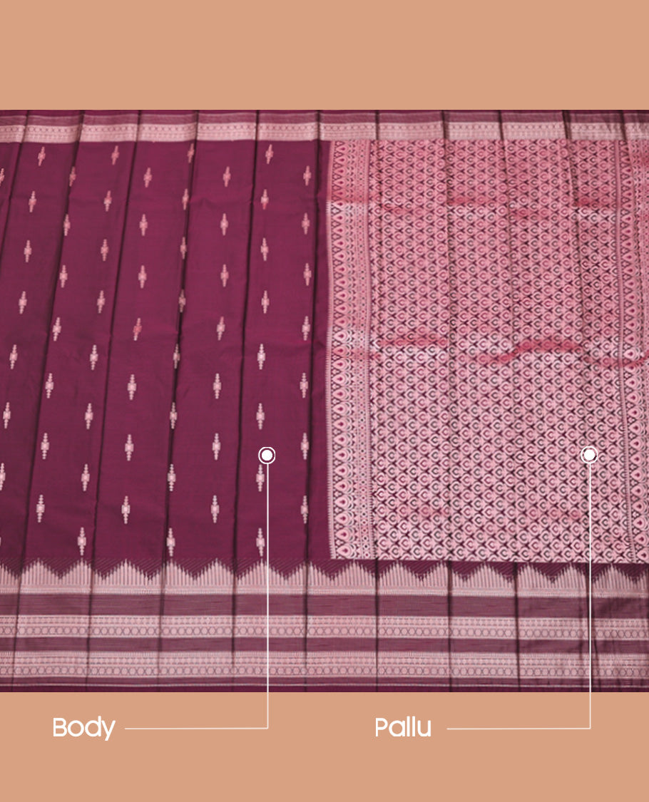 Purple Budget Silk Saree, Woven with Zari Buttas, Highlighted by Traditional Zari Design Border, Grand Pallu, and a Matching Blouse