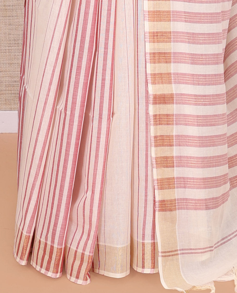 Cream-Pink Jute Cotton Saree