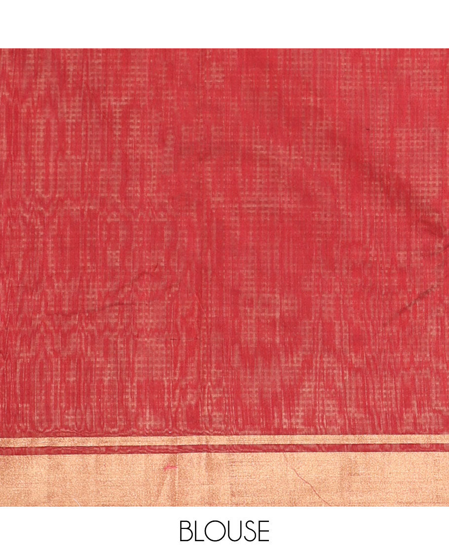 Brown geometric design chanderi cotton saree with self zari border & geometric design pallu