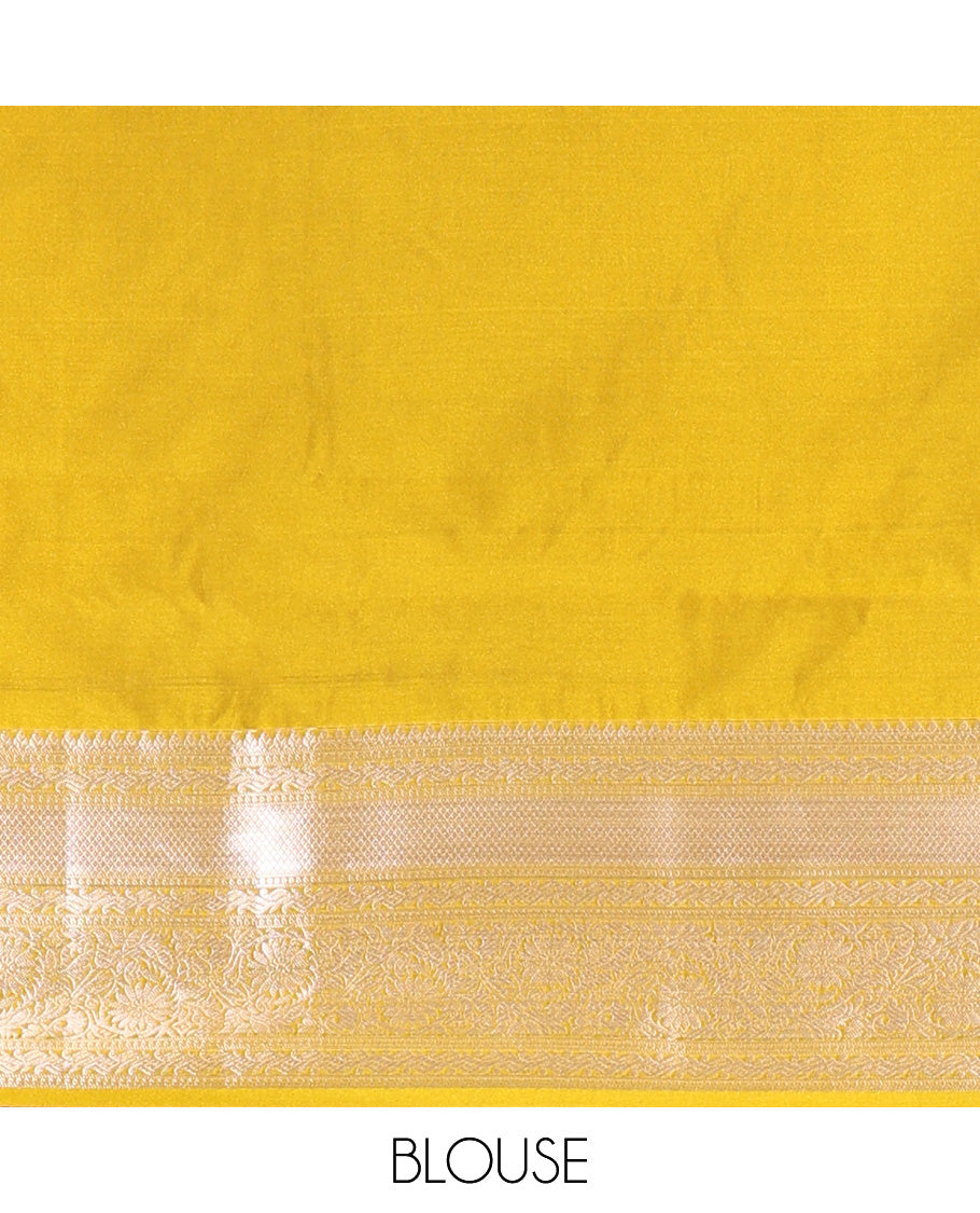 Majenta Semi-Soft Silk Saree, Opulently Embellished with Zari Designs All Over Its Body, Complemented by Contrast Traditional Zari Design Border, Pallu of Big Paisleys, and Paired with a Contrast Blouse