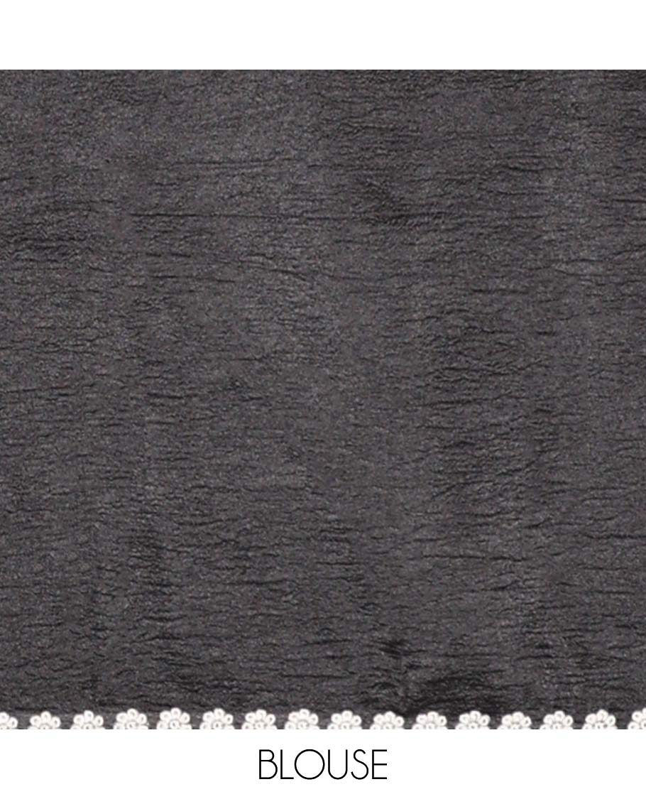 Red crushed tissue saree with all-over floral motifs embroidered & floral scallop border