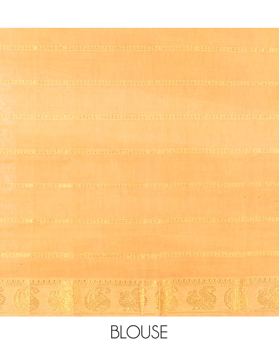 Maroon Plain Sungudi Cotton Saree, Highlighted by Traditional Zari Border of Peacock and Floral Creeper Designs, Subtly Striped Pallu, and Paired with a Contrast Blouse