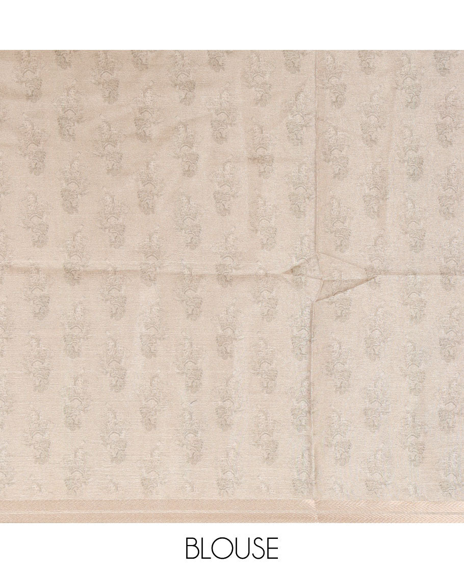 Chikku human motifs printed semi-tussar saree, zari chevron border, pallu of pichwai cow & human figurines, & pichwai printed blouse