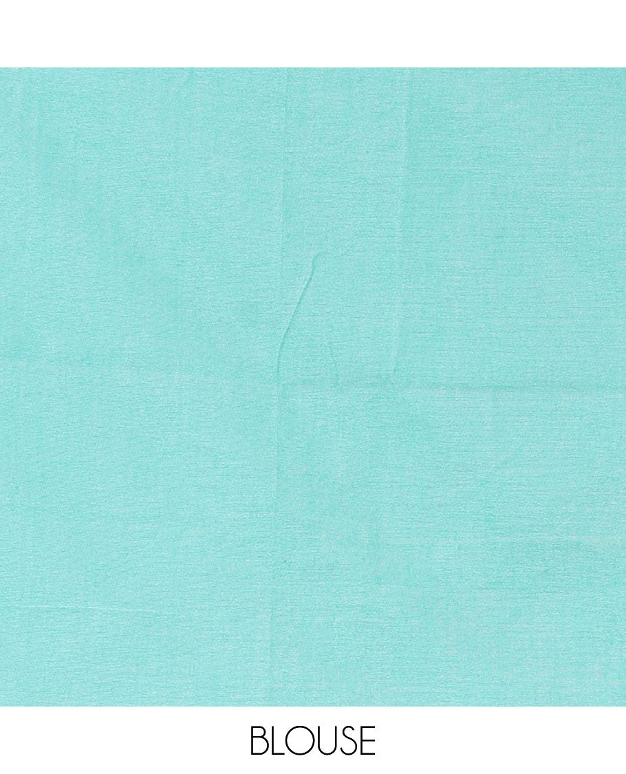 Borderless Ramar blue color heart thread embroidery jute cotton saree with self pallu & plain blouse