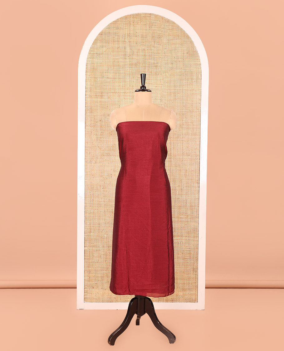 Maroon Vichitra Silk Material Churidar Set, Subtly Made Plain Top, a Plain Santoon Bottom, and Paired with a Vichitra Silk Bandhani Dot Enclosed Checked Dupatta