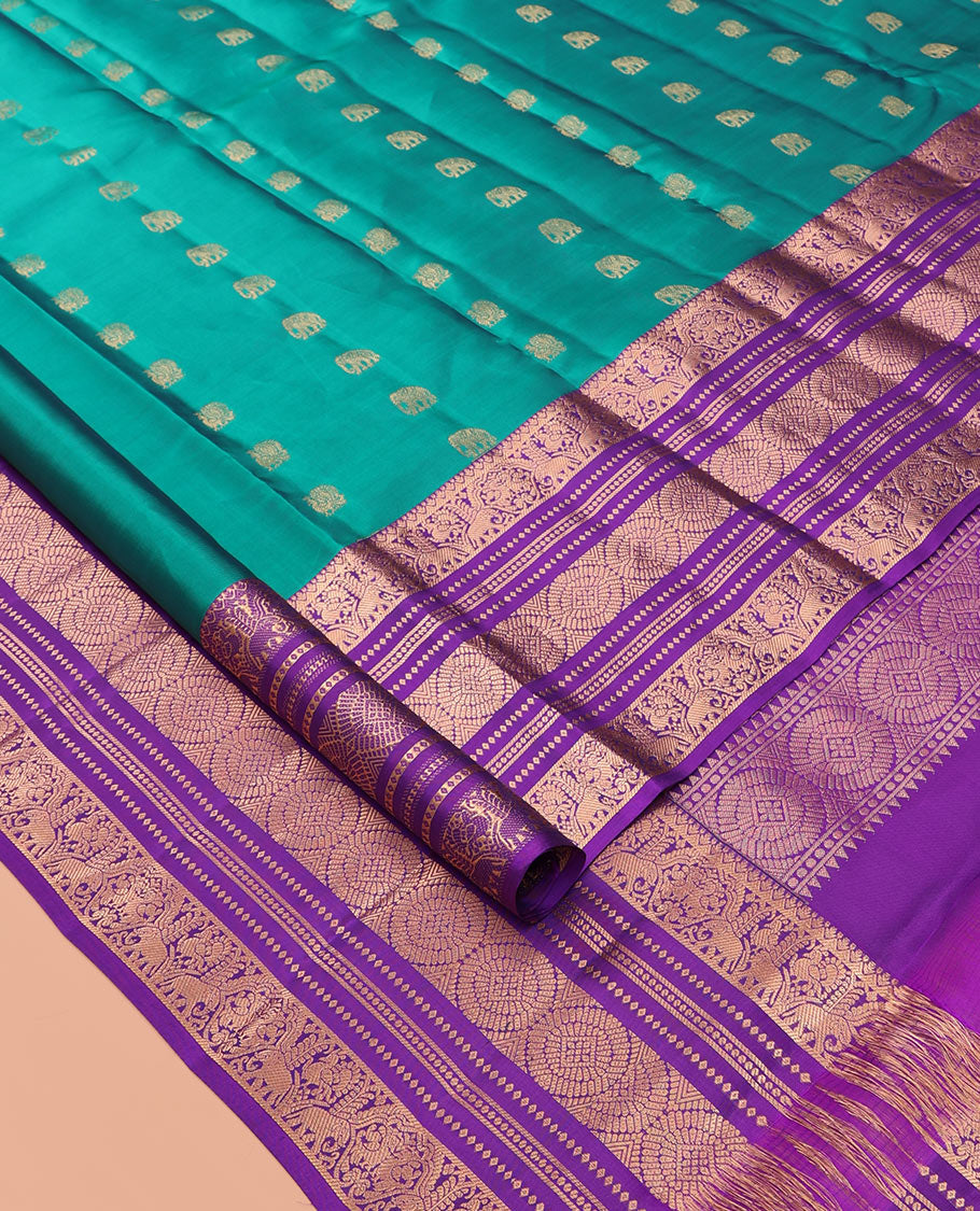 Green Zari Buttas Vasundhara Lite Silk Mix Saree, a Contrast Traditional Border, Contrast Blouse