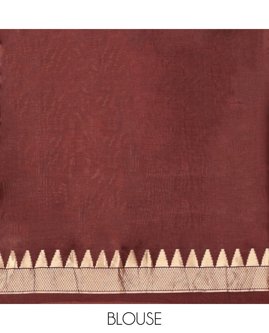 Coffee Brown Paithani Floral Motifs Dola Silk Saree, Temple Border, Matching Blouse