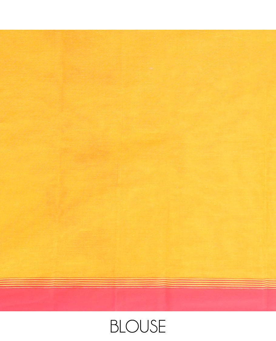 Yellow floral motifs kanchi cotton saree with contrast border & floral design pallu