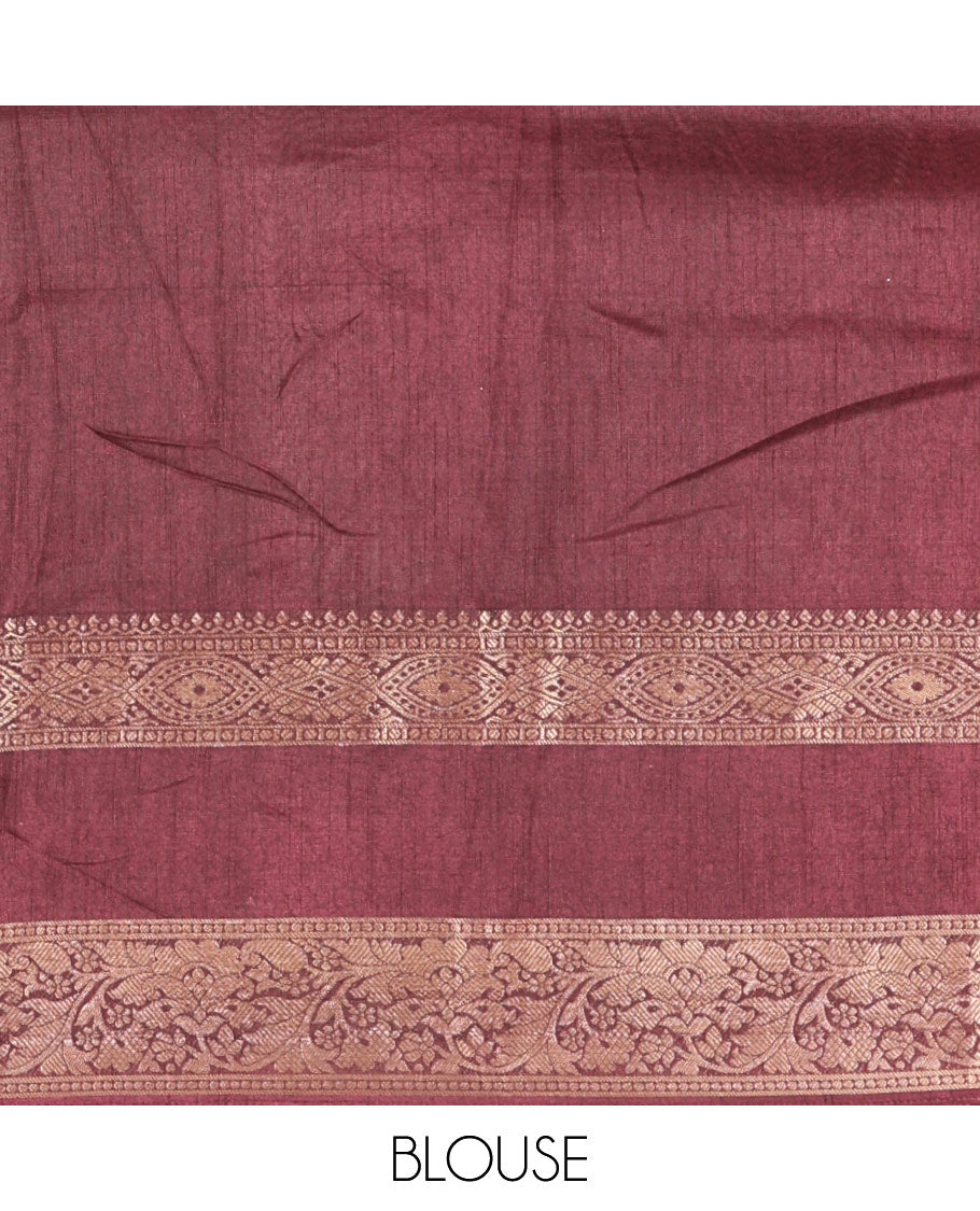 Brown Dola Silk Saree Enlivened with Floral Prints All Over the Body, Complemented by a Contrast Border Featuring Zari and Ikkat Designs, with a Pallu Decked in Ikkat and Floral Prints, Paired with a Contrast Blouse