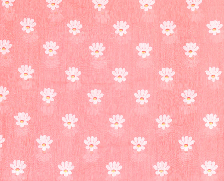 Borderless pink floral design chanderi cotton saree , floral vine printed pallu and small floral printed blouse